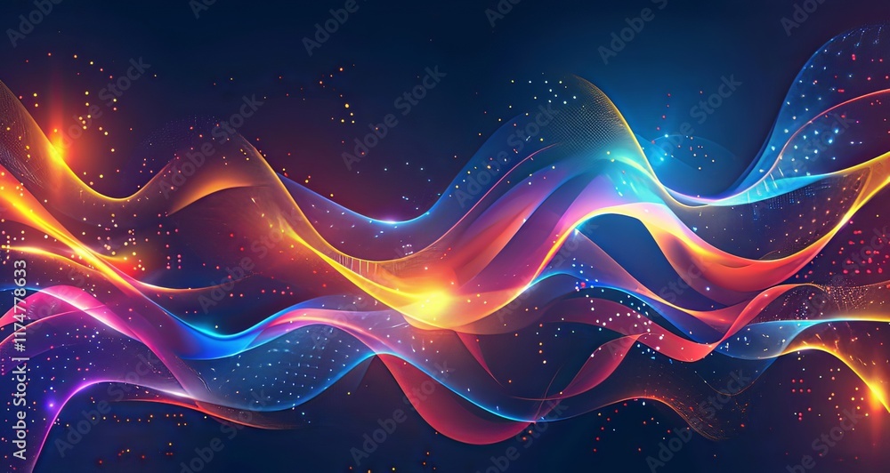 fondo abstracto. Representación 3D de ondas sonoras, color púrpura y naranja sobre un fondo negro, formas orgánicas fluidas, diseño ondulado y fluido, colores degradados fondo abstracto. Representación 3D de ondas sonoras, color púrpura y naranja sobre un fondo negro, formas orgánicas fluidas, diseño ondulado y fluido, colores degradados