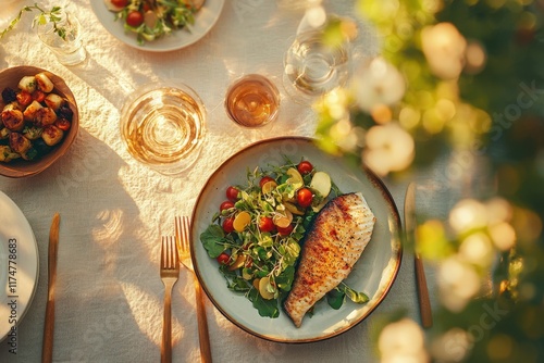 Friends enjoying grouper dinner outdoors beach food photo