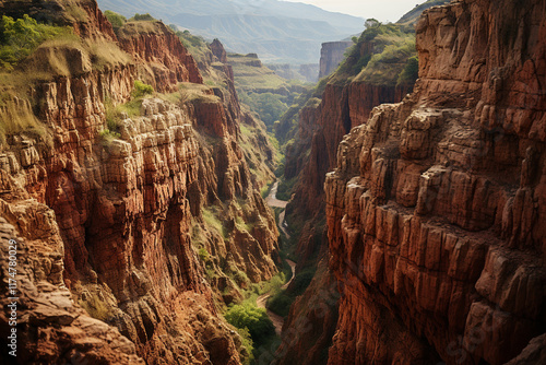 From a bird's eye view, awe-inspiring magnificence of a ravine not only reveals its profound geological importance and erosion formations, but also exudes an enchanting charm that ignites soul with po photo