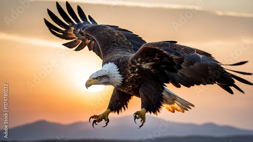 Close-up of a Majestic Eagle in Midflight with Wings Spread photo