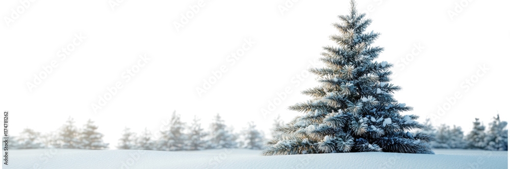 Fototapeta premium Minimalist Christmas tree on a pristine white backdrop, embodying festive simplicity and elegance