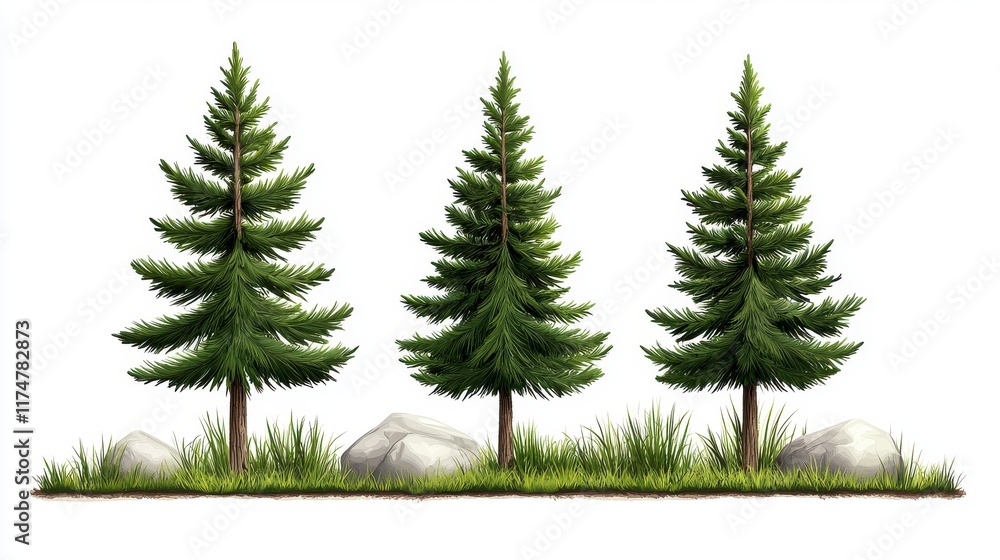 Lush Green Evergreen Trees with Rock and Grass Landscape Design Lush Green Evergreen Trees with Rock and Grass Landscape Design