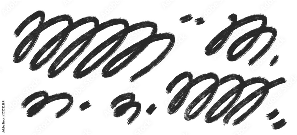 Abstract swirled lines ornament. Freehand geometric grunge stroke elements set. Wavy black brush ink shapes. Squiggle decor. Vector hand drawn illustration isolated on background. Abstract swirled lines ornament. Freehand geometric grunge stroke elements set. Wavy black brush ink shapes. Squiggle decor. Vector hand drawn illustration isolated on background.