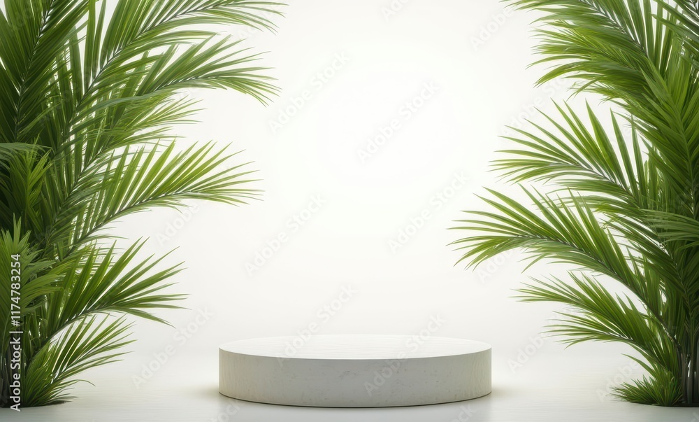 Minimalist display with palm leaves Minimalist display with palm leaves