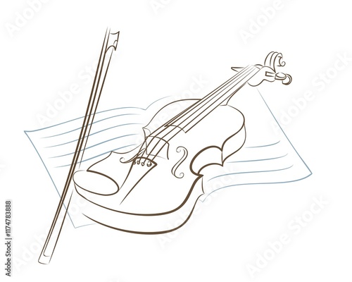 The violin sketch with music book.