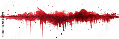 Minimalist blood splatter on a stark white background, emphasizing contrast and the impact of color in a simple composition