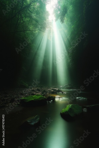 Wallpaper Mural Misty scene with sunbeams trees Torontodigital.ca
