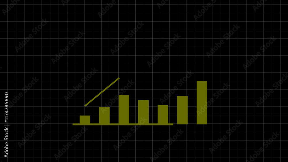 Fototapeta premium Business graph chart lime green color 4k illustration on black background. growth concept lime green moving.