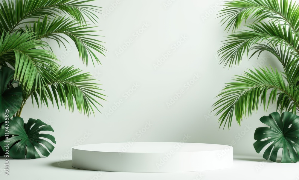 Minimalist showcase with lush greenery Minimalist showcase with lush greenery