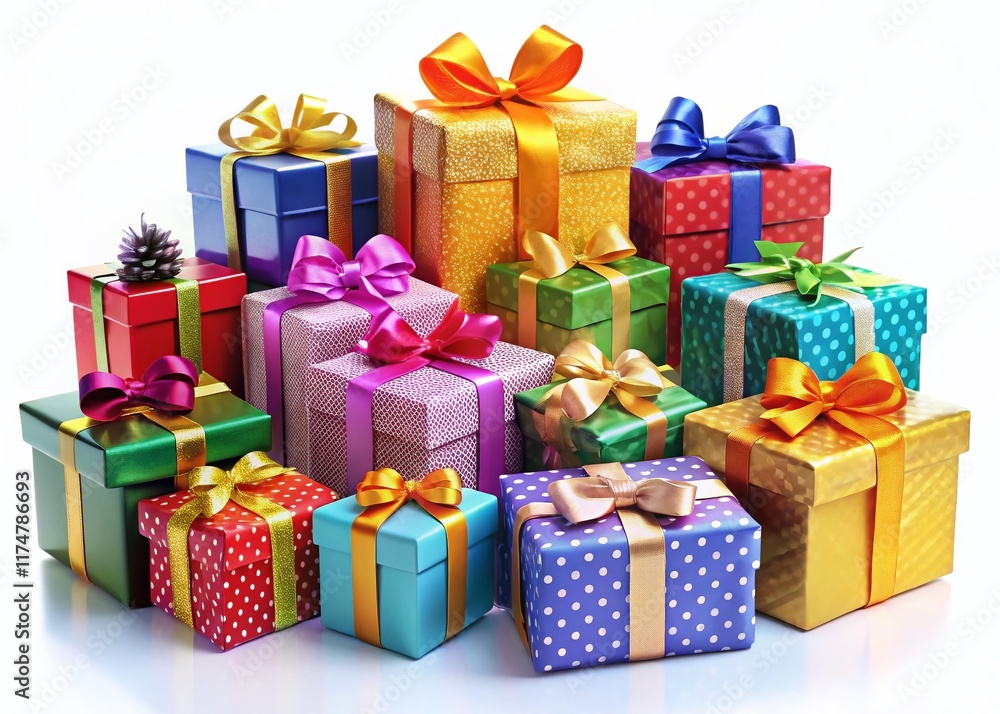 Obraz premium Colorful Gift Boxes Collection: Festive Shapes, Sizes & Ribbons - PNG