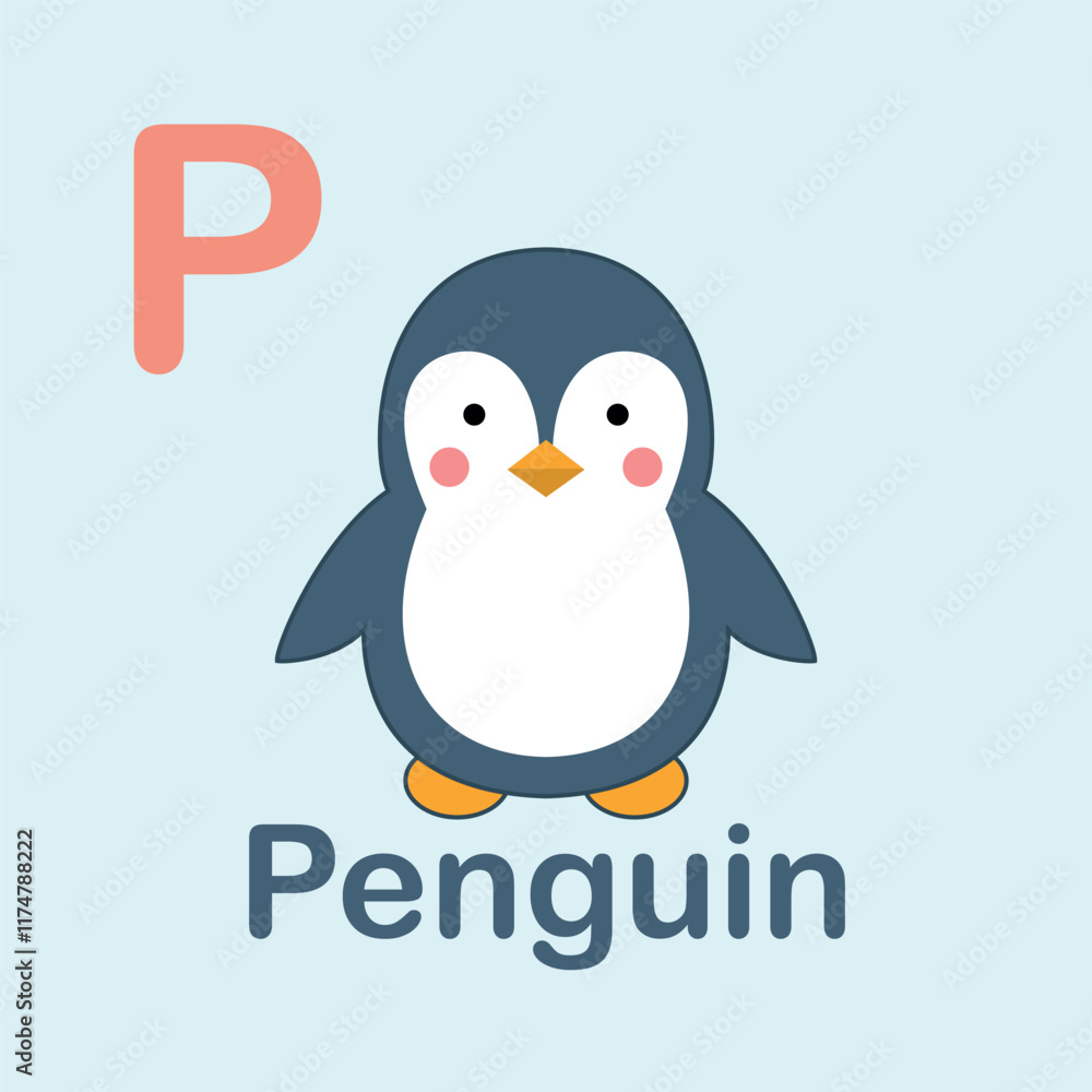 Naklejka premium Minimalist Penguin Illustration for Kids Alphabet