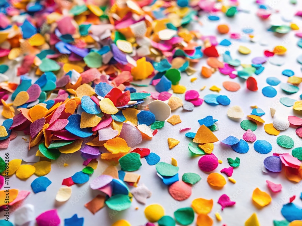 Colorful Paper Confetti Explosion on White Background - Festive Stock Photo Colorful Paper Confetti Explosion on White Background - Festive Stock Photo