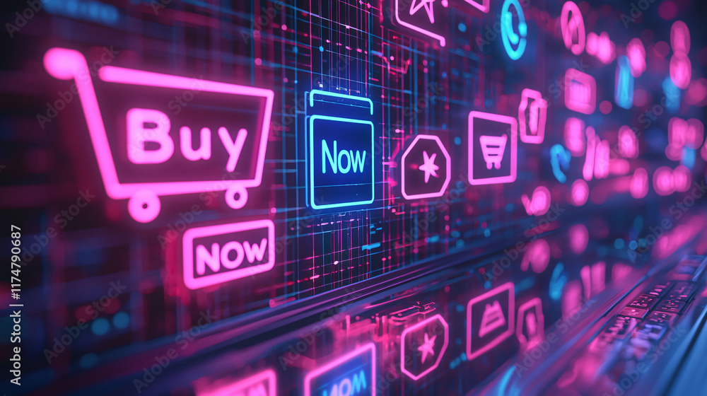 Neon Shopping Interface Buy Now Digital Commerce Neon Shopping Interface Buy Now Digital Commerce