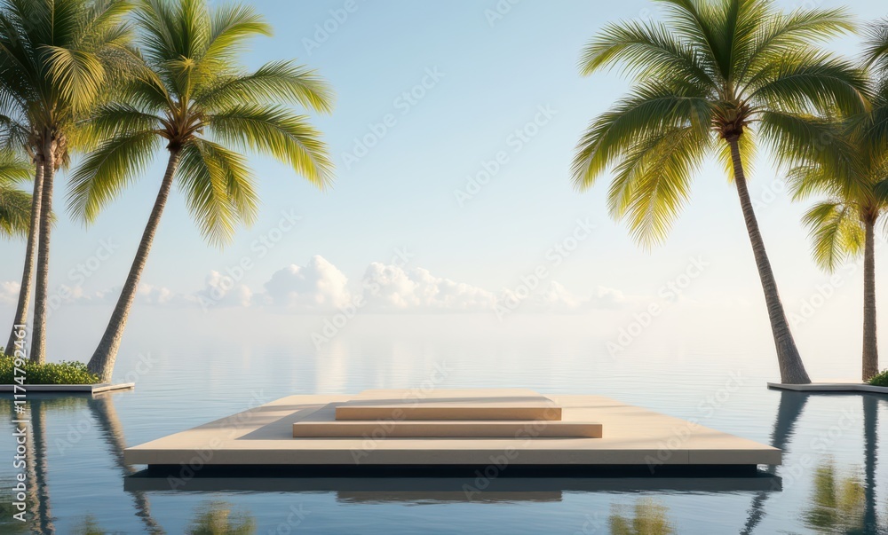 Tranquil serene poolside with palm trees Tranquil serene poolside with palm trees