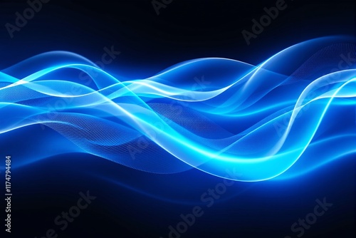 Abstract luminous blue wave lines with glowing effects on a dark background, creating a dynamic and futuristic energy concept. Ai generative