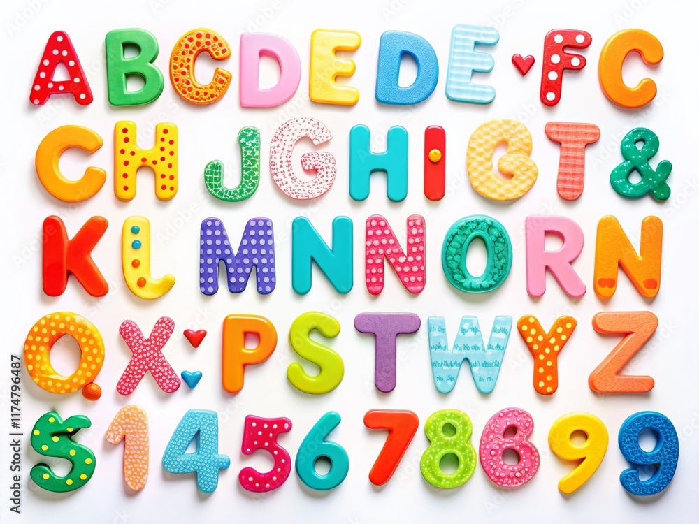 Cute Colorful Alphabet & Numbers Set, Isolated White Background - Perfect for Kids Crafts & Design Cute Colorful Alphabet & Numbers Set, Isolated White Background - Perfect for Kids Crafts & Design
