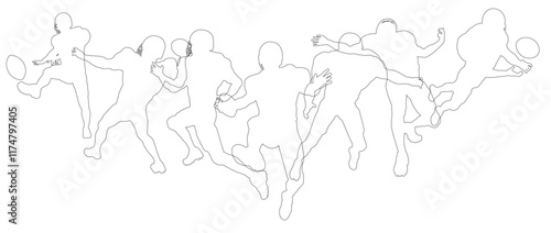 Silhouette American football player set. Active sports people healthy players fitness silhouettes concept.
