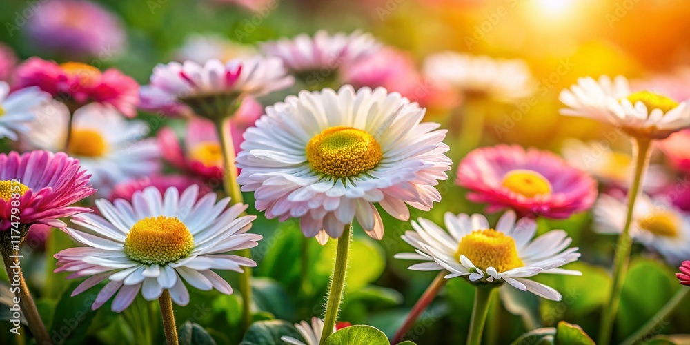 Daisy Flower Blooming in a Flower Bed - Candid Springtime Shot Daisy Flower Blooming in a Flower Bed - Candid Springtime Shot
