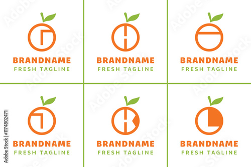 Letter G H I J K L Orange Citrus Logo, symbolizes freshness, nature, and organic