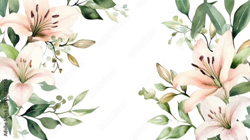 Obraz premium Watercolor Lilies and Greenery Frame Design