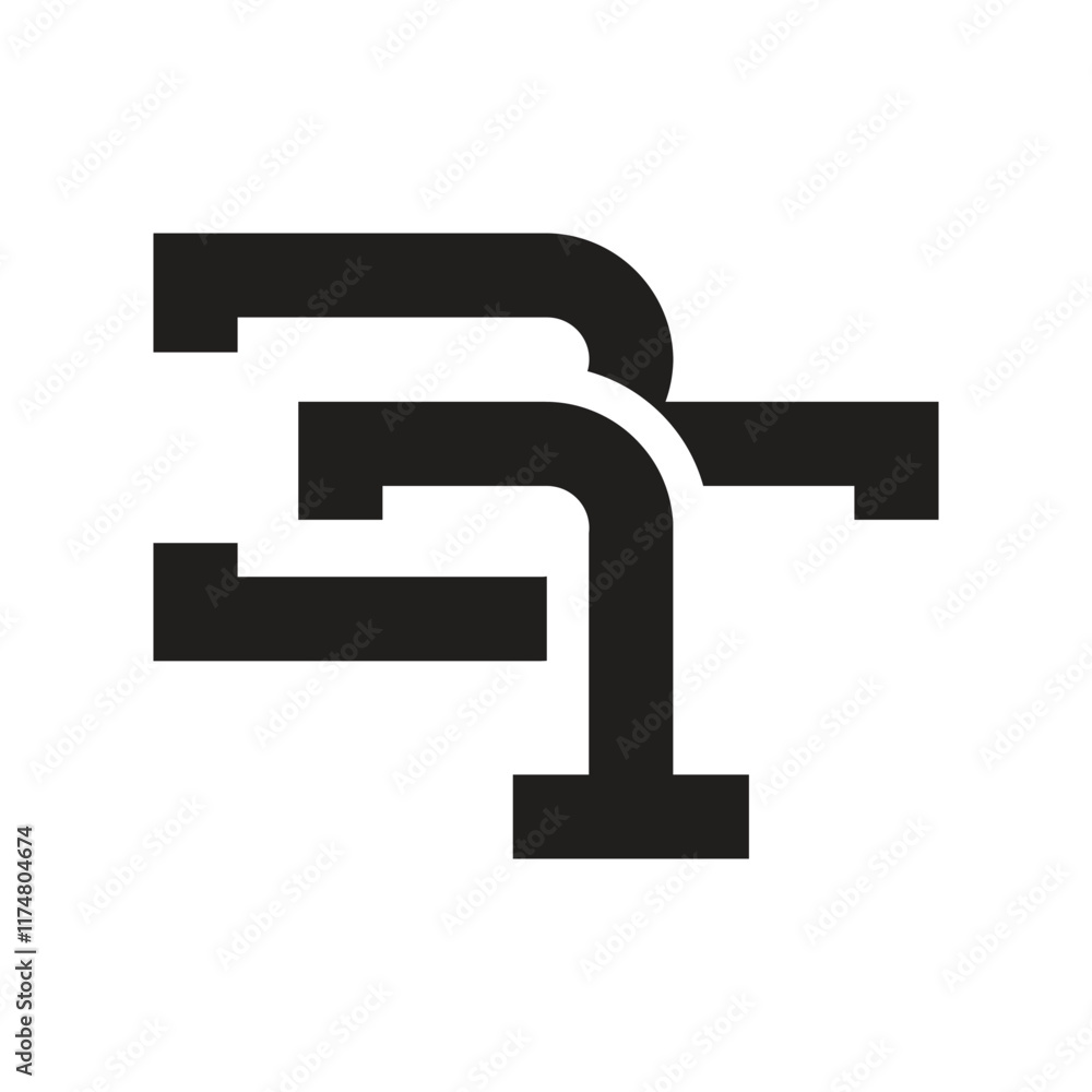 The image shows a flat monogram logo design of an initial letter 3T in black color that looks cool and sporty The image shows a flat monogram logo design of an initial letter 3T in black color that looks cool and sporty