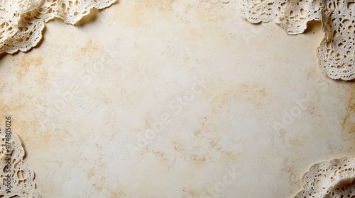 Elegant off-white lace doilies frame a textured, antique-style background. Perfect for invitations, announcements, or adding a vintage touch to your designs.