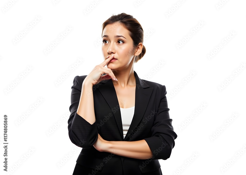Young beautiful businesswoman face expression feel doubtful.
Young beautiful businesswoman face expression feel doubtful.