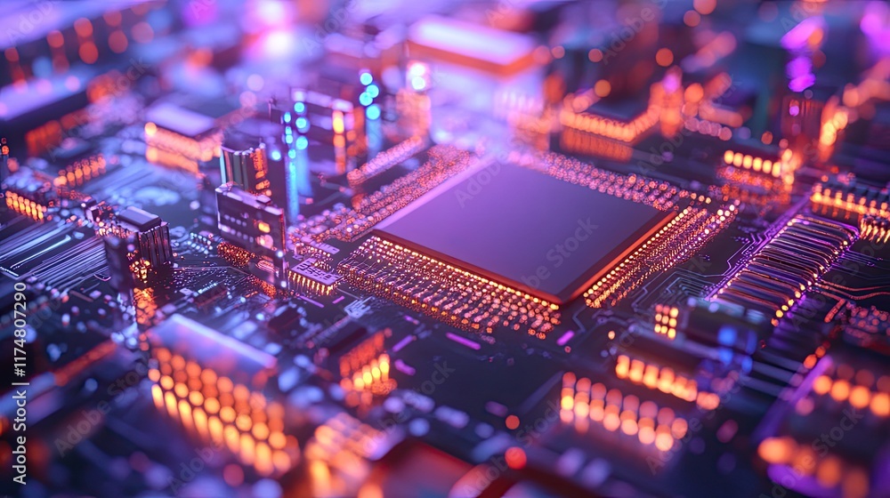Illuminated Circuit Board Shows Central Processing Unit Illuminated Circuit Board Shows Central Processing Unit