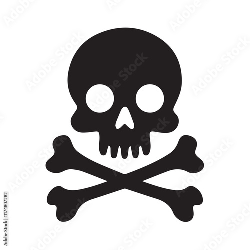 Skull and crossbones silhouette on transparent background.