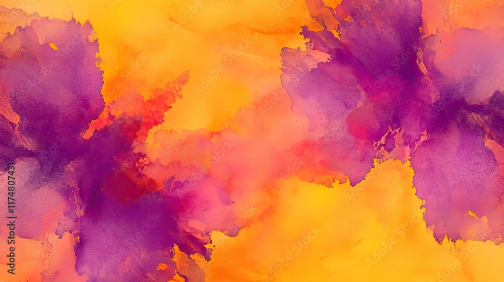 Fototapeta premium Abstract Orange and Purple Watercolor Painting