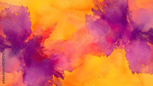 Abstract Orange and Purple Watercolor Painting
