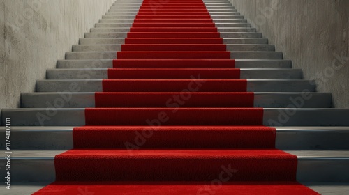 Elegant Red Carpet Leading Up a Stylish Staircase in Modern Interior