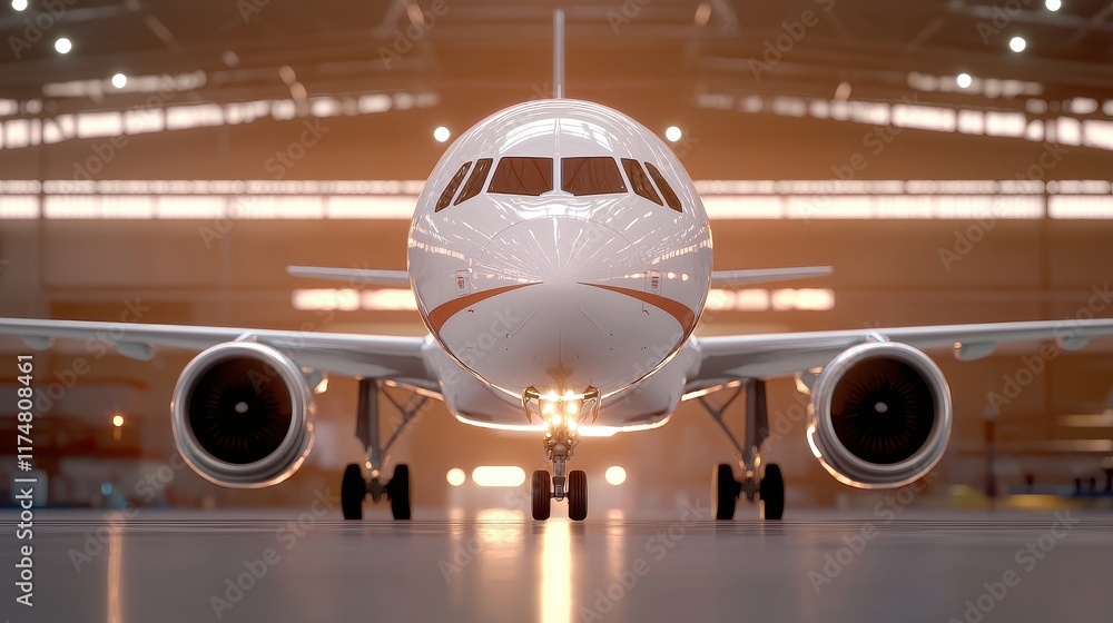 Fototapeta premium Modern Jet Aircraft in Hangar with Dramatic Lighting Effects