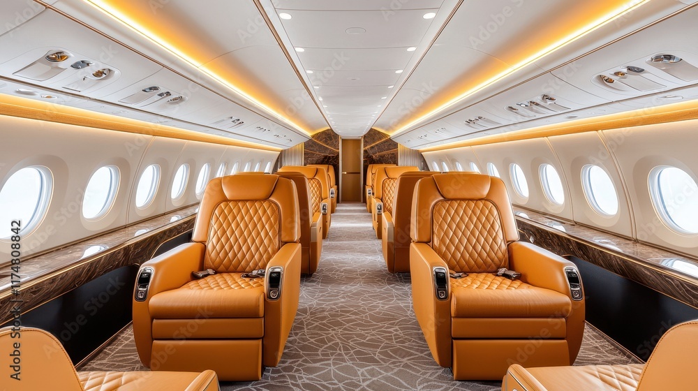 Fototapeta premium Luxurious Private Jet Interior with Plush Leather Seating and Elegance