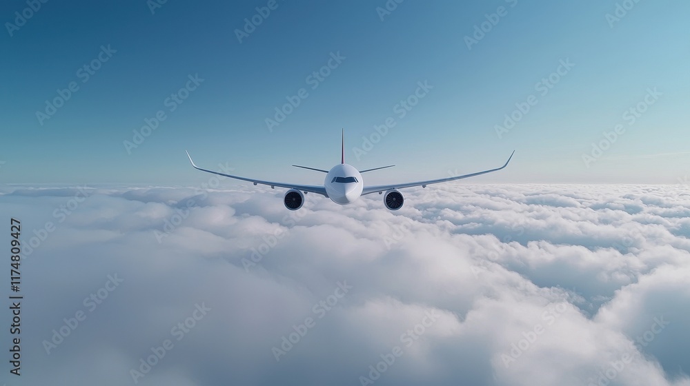 Obraz premium Airplane Flying Above Clouds in a Clear Blue Sky