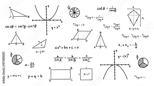 Handdrawn math equations background doodle 2