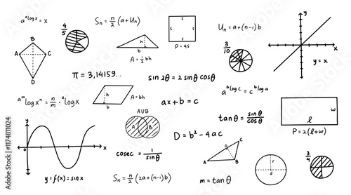 Handdrawn math equations background doodle 3