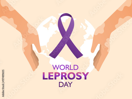 World Leprosy Day Vector Illustration. Healthcare leprosy hand with purple ribbon. Awareness concept design