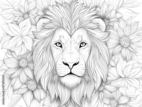 Majestic Lion Surrounded by Intricate Floral Patterns and Designs photo