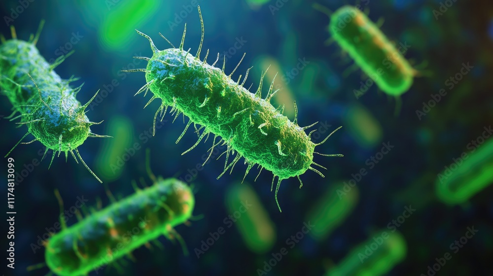 Fototapeta premium Bacteria under microscope , Microscopic View Of Viruses Floating In Liquid.