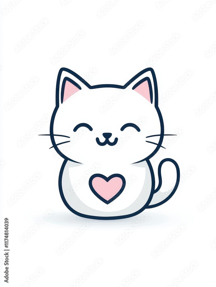 Adorable Cartoon Cat with Heart Design for Cute Illustrations Adorable Cartoon Cat with Heart Design for Cute Illustrations