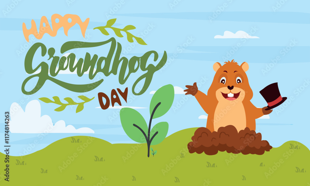 Fototapeta premium It's a day when townsfolk in Punxsutawney, Pennsylvania, gather in Gobbler's Knob to watch as an unsuspecting furry marmot is plucked from his burrow to predict the weather for the rest of the winter.