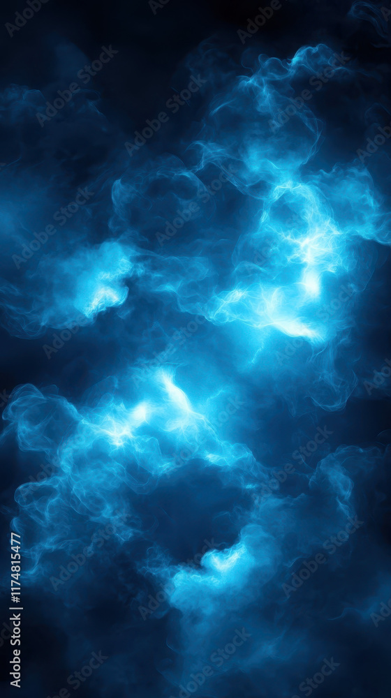 Fototapeta premium Mysterious blue smoke swirling in dark background