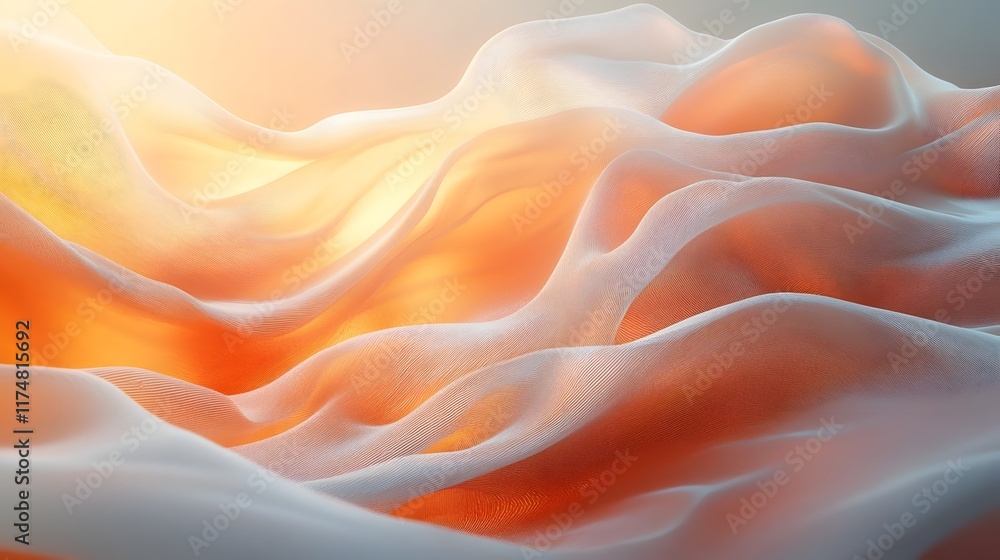 Fototapeta premium Soft ethereal fabric billowing and swirling in warm glowing light creating a dreamy romantic and serene atmosphere The delicate translucent material appears to float and levitate with its wavy