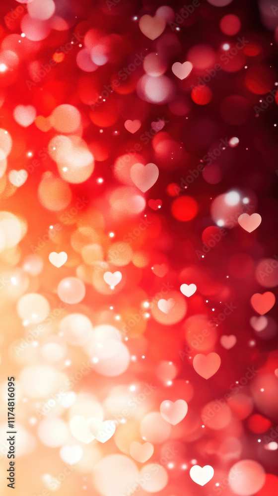 Romantic red background with hearts and bokeh lights Romantic red background with hearts and bokeh lights