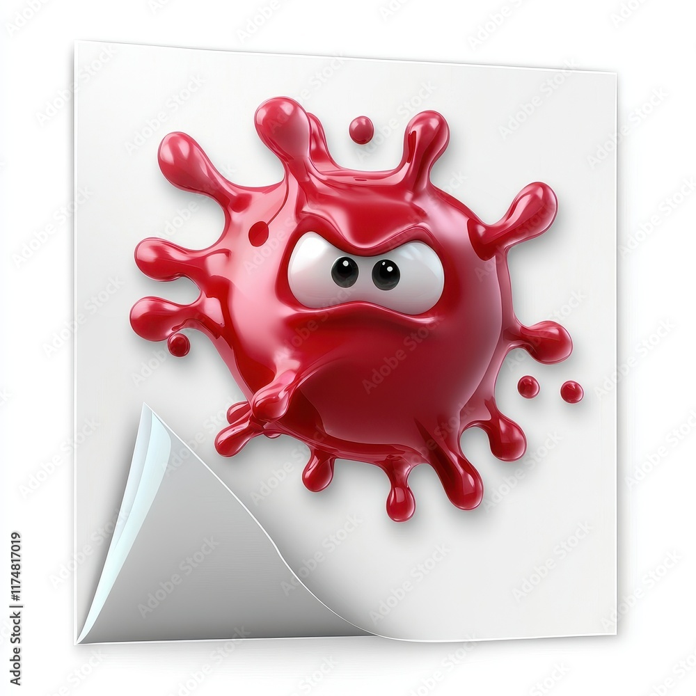 Obraz premium Cartoon red splat with angry expression sticker 