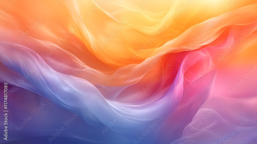 Obraz premium Vibrant gradient motion flowing softly blending colorful patterns with glossy and ethereal textures Mesmerizing abstract design with a dynamic tranquil and cinematic atmosphere