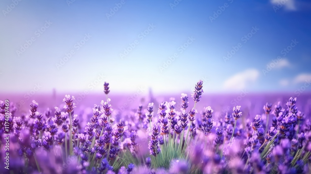 Fototapeta premium Lavender Field Under A Bright Summer Sky