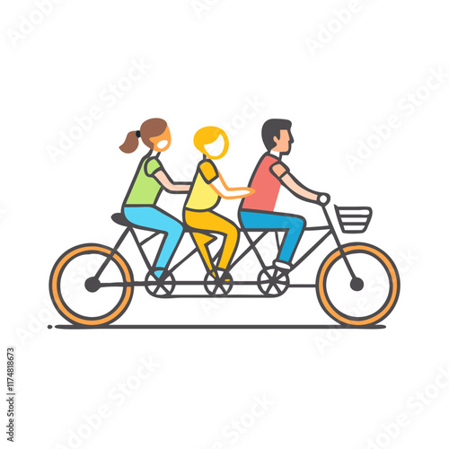 Colorful  vector of a Family Riding a Tandem Bike