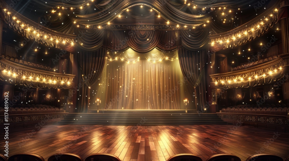 Obraz premium Elegant Theater Stage with Glowing Curtain and Warm Atmosphere